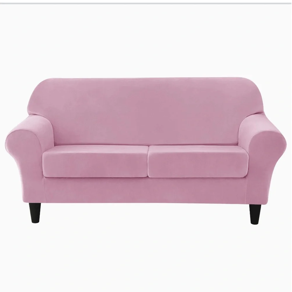 Pink Velvet Sofa Slipcover Straight 2-Cushion Size Medium